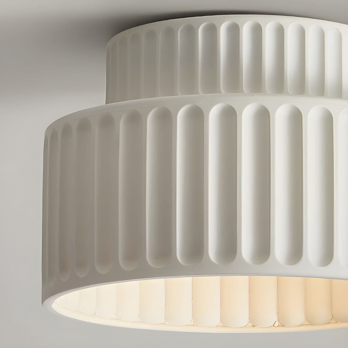 Ribbed Resin Ceiling Light E27 White Compact Retro Design Lamp For Living Room | Temsk