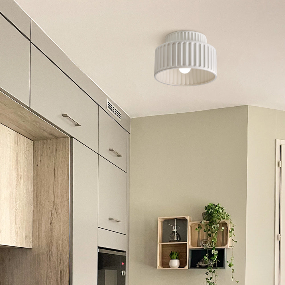 Ribbed Resin Ceiling Light E27 White Compact Retro Design Lamp For Living Room | Temsk