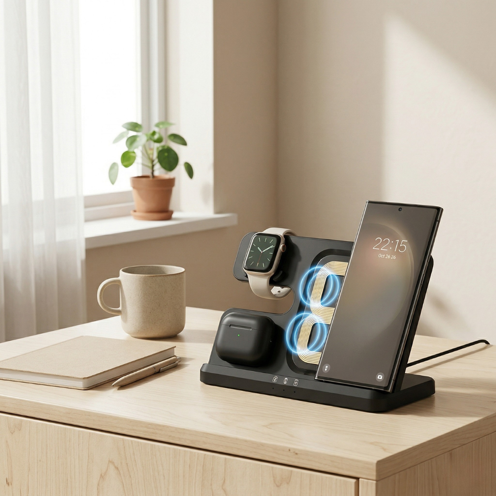 Three-In-One Wireless Charging Stand For Desk And Nightstand | Temsk