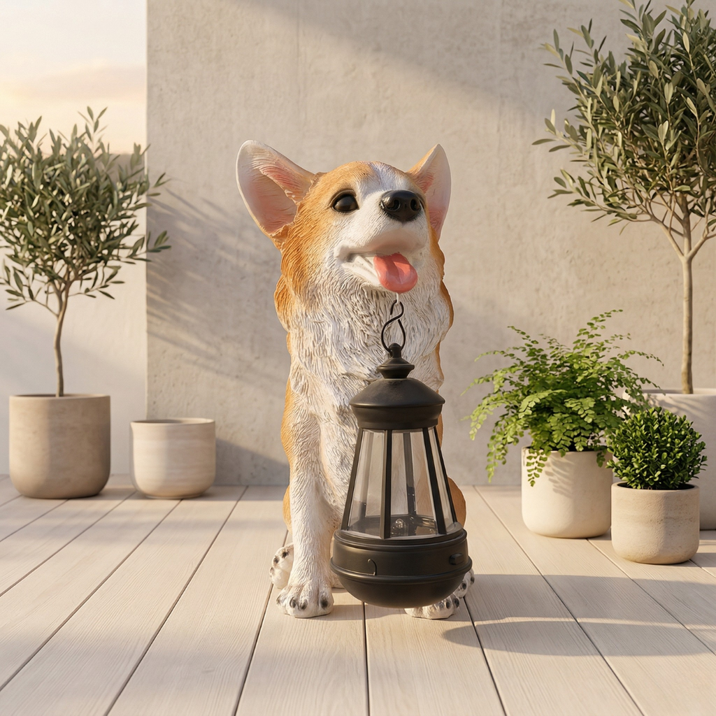 Solar Puppy Garden Ornament for Outdoor Patio and Garden Decor | Temsk