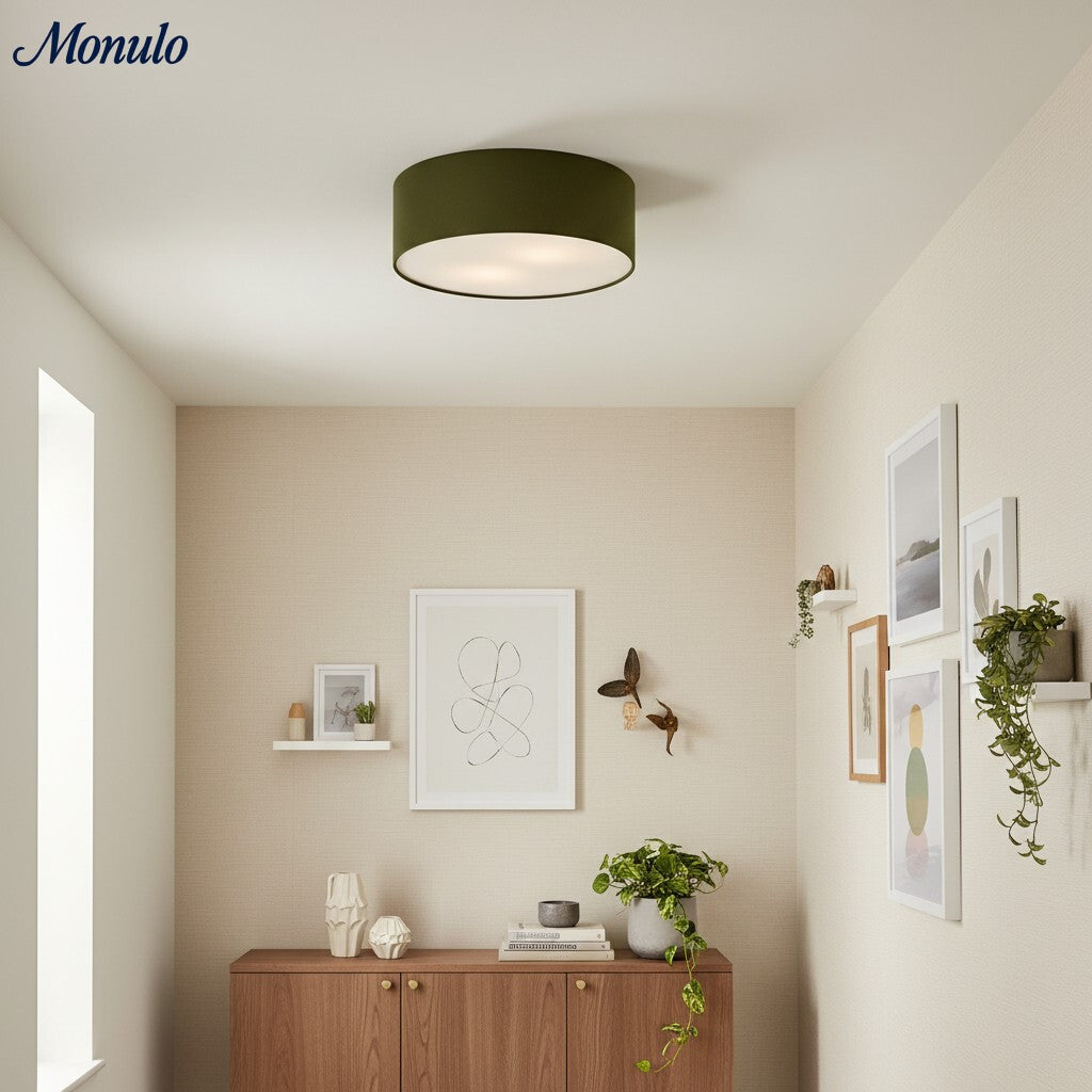 Linen Shade Drum Ceiling Light, Diameter 30/45 Cm, Scandinavian Modern Living Room Lamp | Temsk