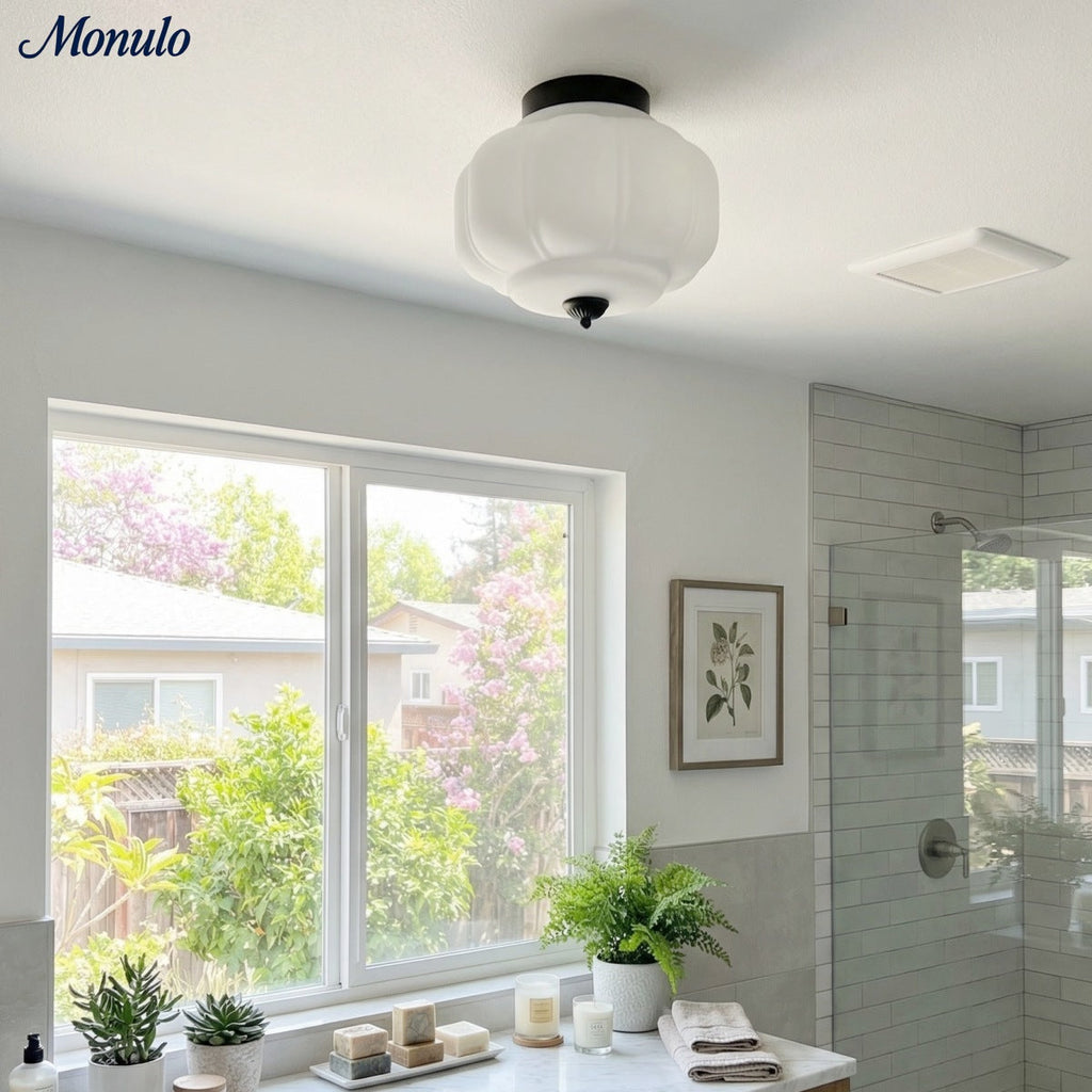 Milk Glass Ceiling Light With Glass Shade, Modern Flush Mount, Scandinavian Style | Temsk