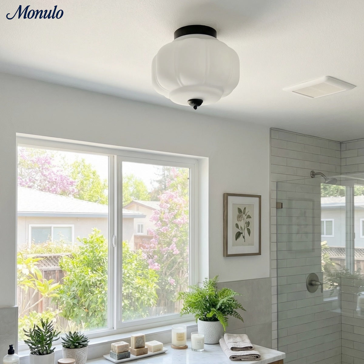 Milk Glass Ceiling Light With Glass Shade, Modern Flush Mount, Scandinavian Style | Temsk