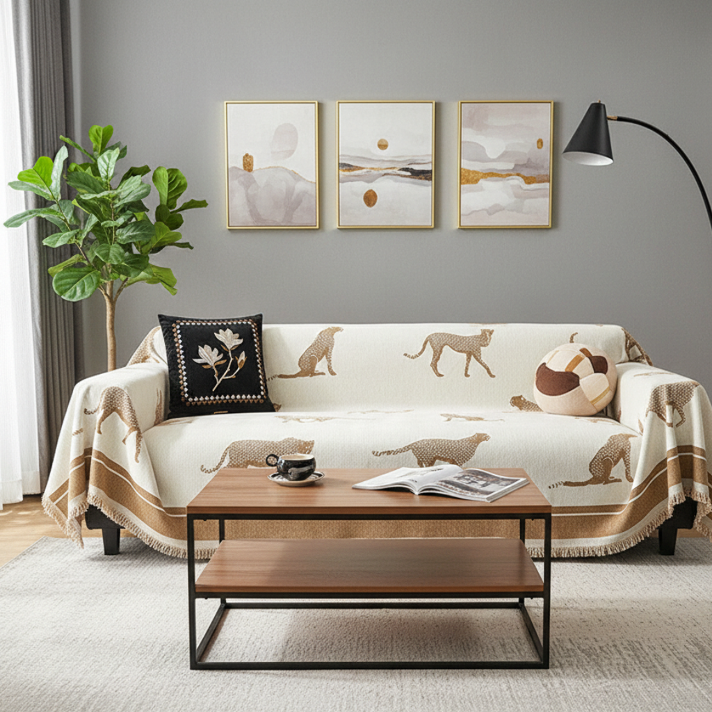 Potah na pohovku se vzorem inspirovaným safari a designem geparda pro domácí mazlíčky | Temsk