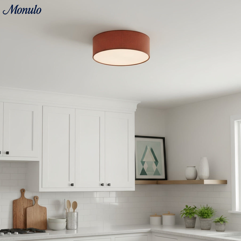 Linen Shade Drum Ceiling Light, Diameter 30/45 Cm, Scandinavian Modern Living Room Lamp | Temsk