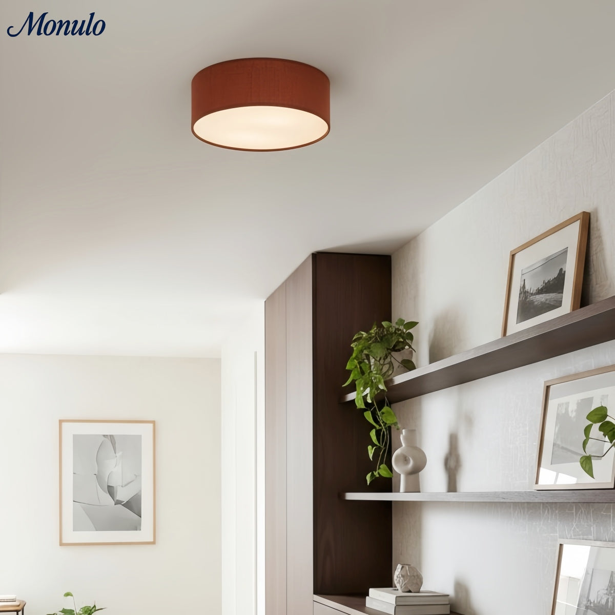 Linen Shade Drum Ceiling Light, Diameter 30/45 Cm, Scandinavian Modern Living Room Lamp | Temsk