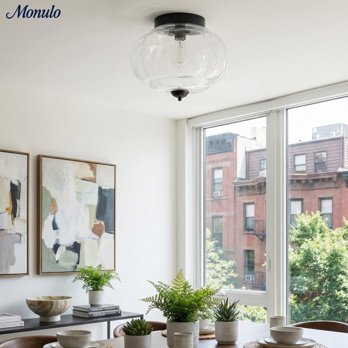 Milk Glass Ceiling Light With Glass Shade, Modern Flush Mount, Scandinavian Style | Temsk