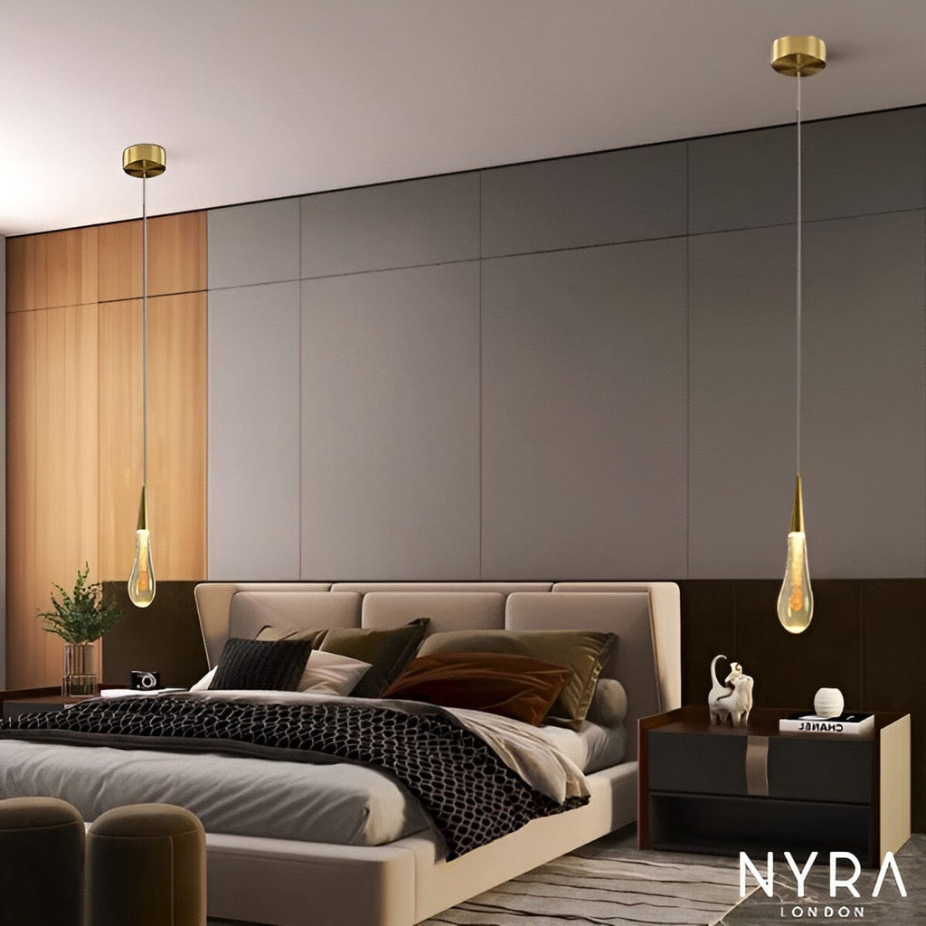 Auric Golden Droplet Pendant Lights with Crystal Finish | Temsk