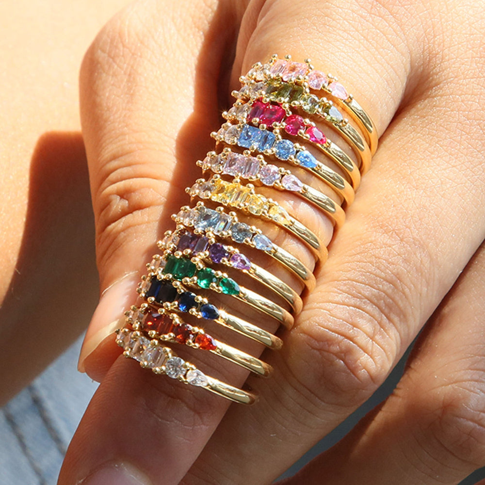 Mothers Day Stackable Gold Rings With Rhinestones In Boho Style | Temsk