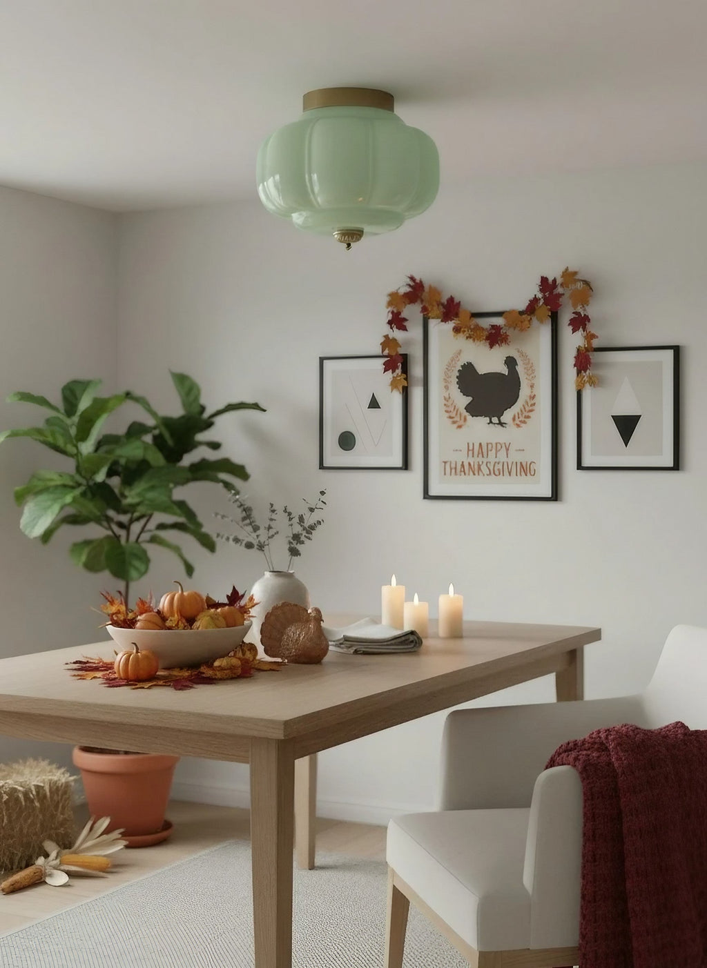 Milk Glass Ceiling Light With Glass Shade, Modern Flush Mount, Scandinavian Style | Temsk