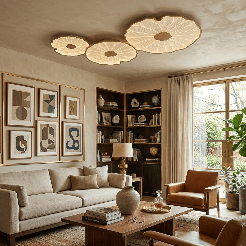 Lotus Leaf Ceiling Light With Wood Look, Acrylic And Metal, LED 3000K-6000K | Temsk
