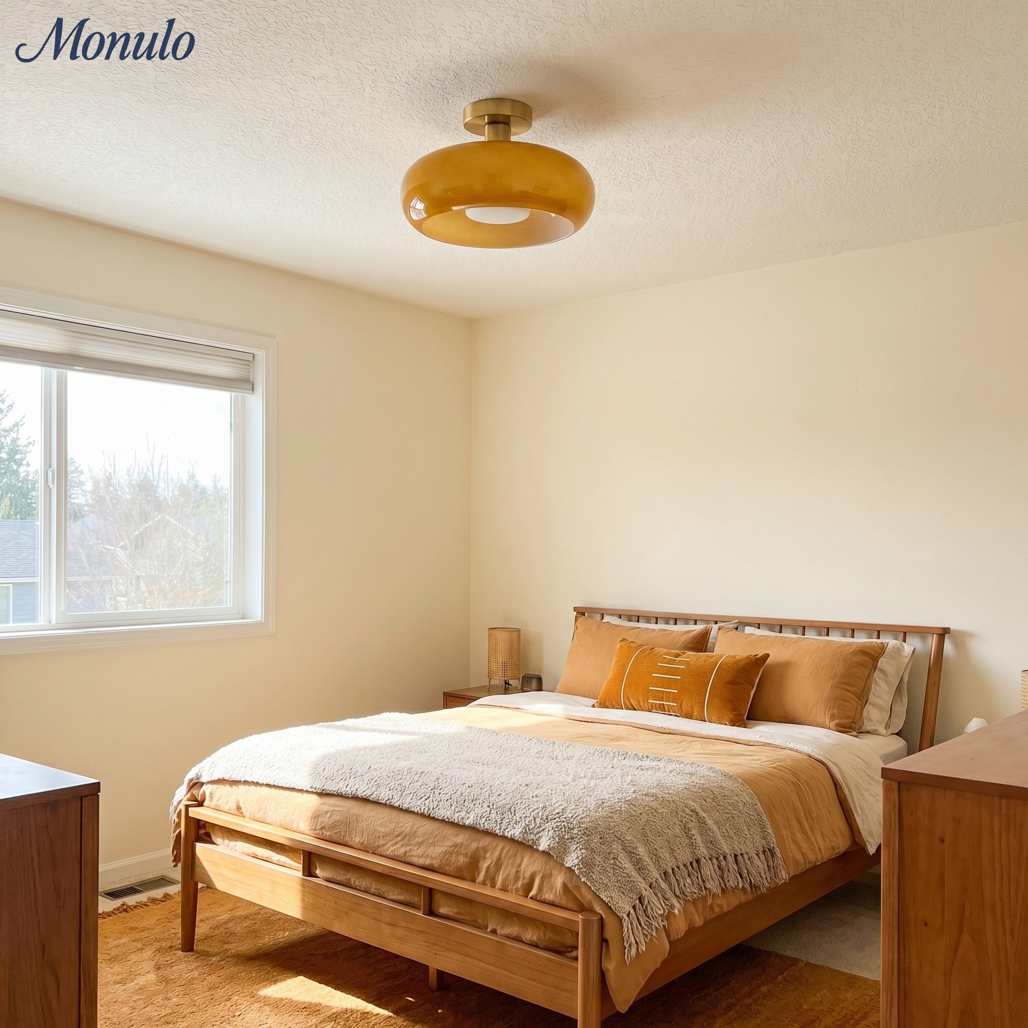 Bauhaus Glass Disk Ceiling Light In Brass Or Chrome Finish, Orange-Yellow Or White Glass | Temsk