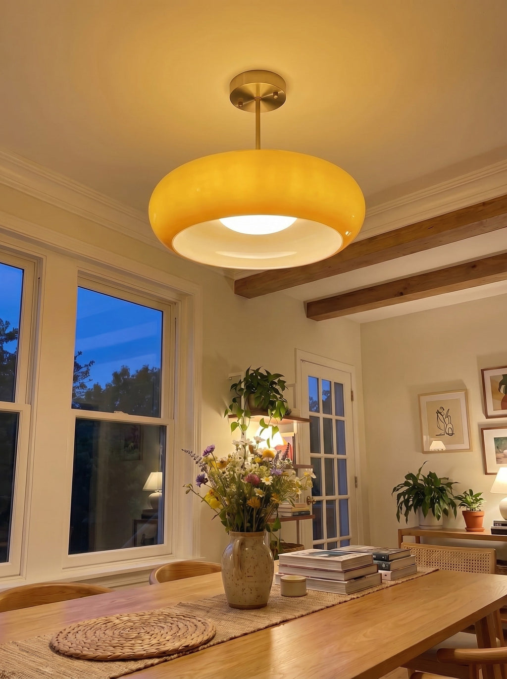 Bauhaus Glass Disk Ceiling Light In Brass Or Chrome Finish, Orange-Yellow Or White Glass | Temsk
