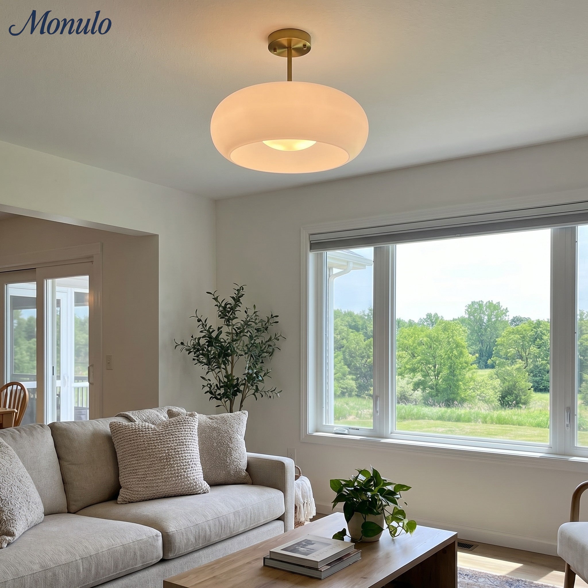 Bauhaus Glass Disk Ceiling Light In Brass Or Chrome Finish, Orange-Yellow Or White Glass | Temsk