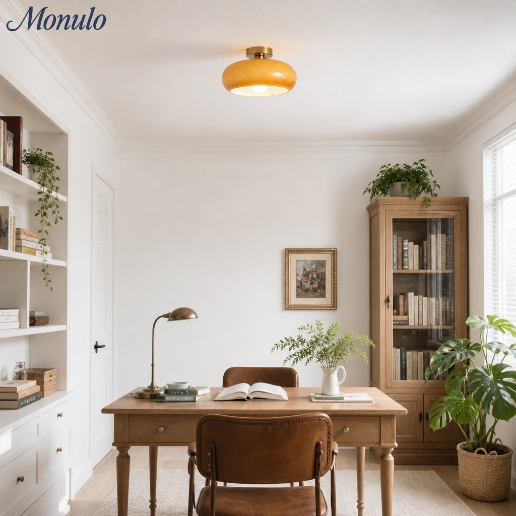Bauhaus Glass Disk Ceiling Light In Brass Or Chrome Finish, Orange-Yellow Or White Glass | Temsk