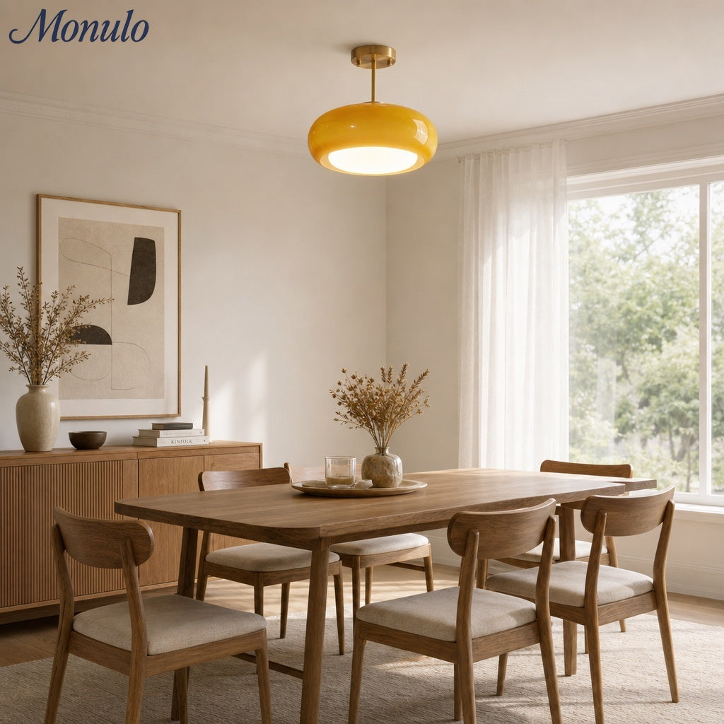 Bauhaus Glass Disk Ceiling Light In Brass Or Chrome Finish, Orange-Yellow Or White Glass | Temsk