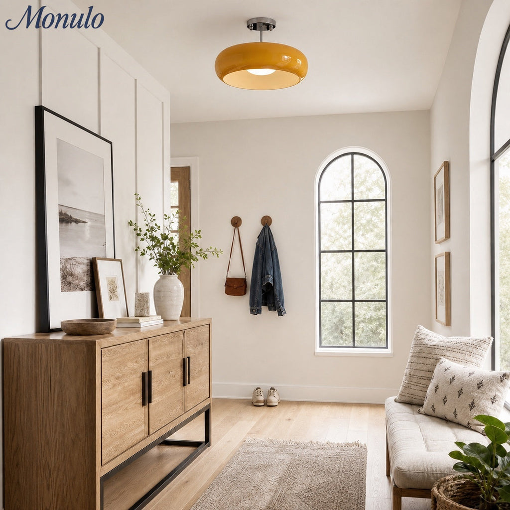 Bauhaus Glass Disk Ceiling Light In Brass Or Chrome Finish, Orange-Yellow Or White Glass | Temsk
