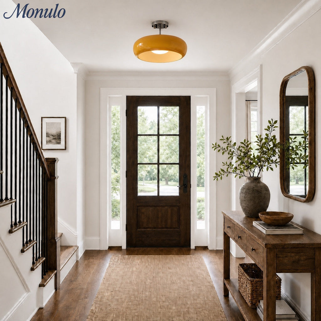 Bauhaus Glass Disk Ceiling Light In Brass Or Chrome Finish, Orange-Yellow Or White Glass | Temsk