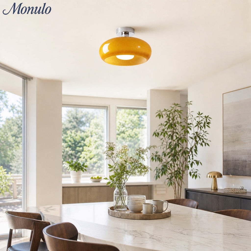Bauhaus Glass Disk Ceiling Light In Brass Or Chrome Finish, Orange-Yellow Or White Glass | Temsk