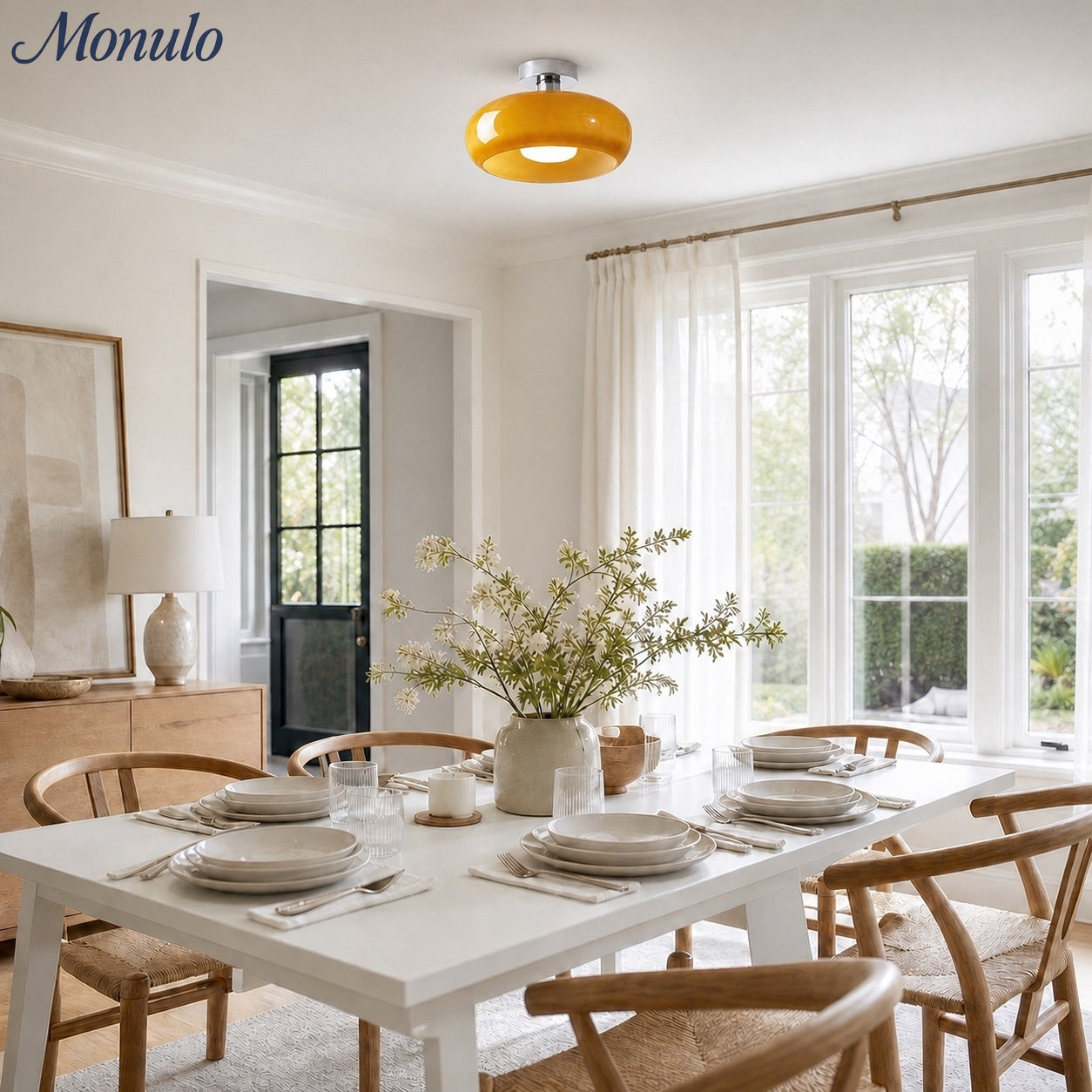 Bauhaus Glass Disk Ceiling Light In Brass Or Chrome Finish, Orange-Yellow Or White Glass | Temsk