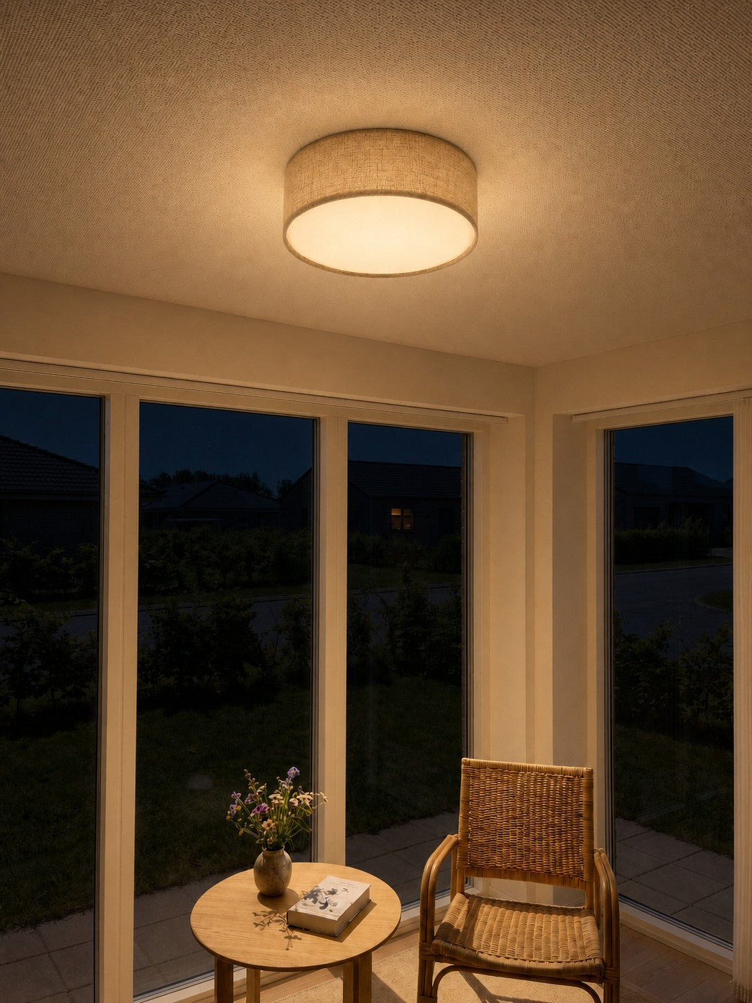 Linen Shade Drum Ceiling Light, Diameter 30/45 Cm, Scandinavian Modern Living Room Lamp | Temsk