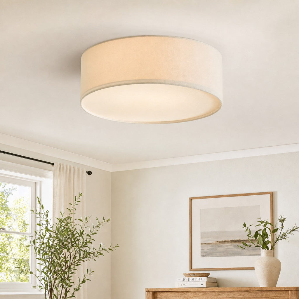 Linen Shade Drum Ceiling Light, Diameter 30/45 Cm, Scandinavian Modern Living Room Lamp | Temsk