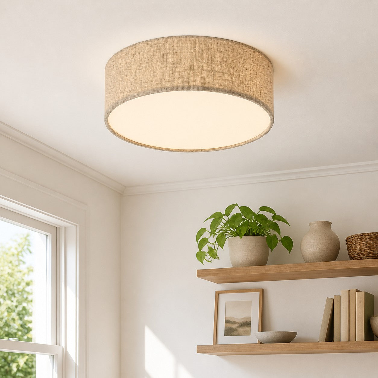 Linen Shade Drum Ceiling Light, Diameter 30/45 Cm, Scandinavian Modern Living Room Lamp | Temsk