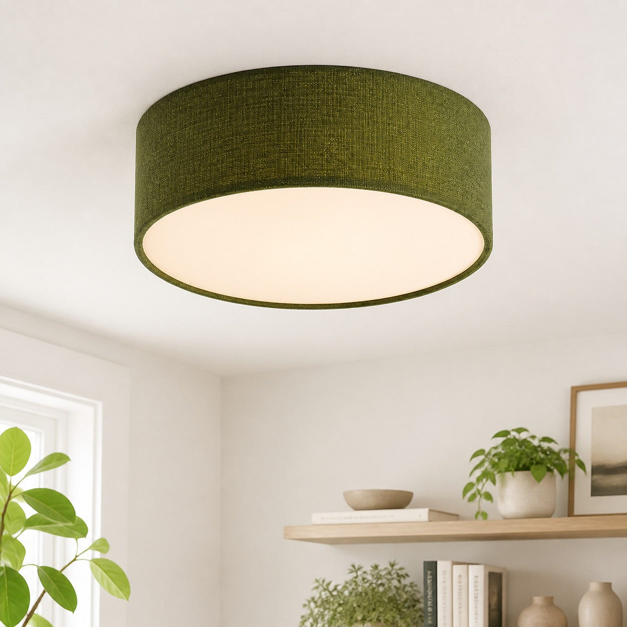 Linen Shade Drum Ceiling Light, Diameter 30/45 Cm, Scandinavian Modern Living Room Lamp | Temsk