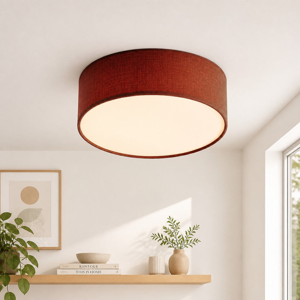 Linen Shade Drum Ceiling Light, Diameter 30/45 Cm, Scandinavian Modern Living Room Lamp | Temsk