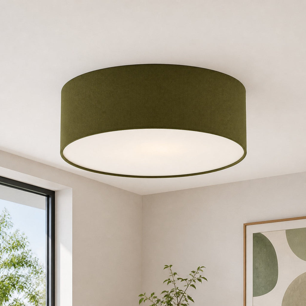 Linen Shade Drum Ceiling Light, Diameter 30/45 Cm, Scandinavian Modern Living Room Lamp | Temsk