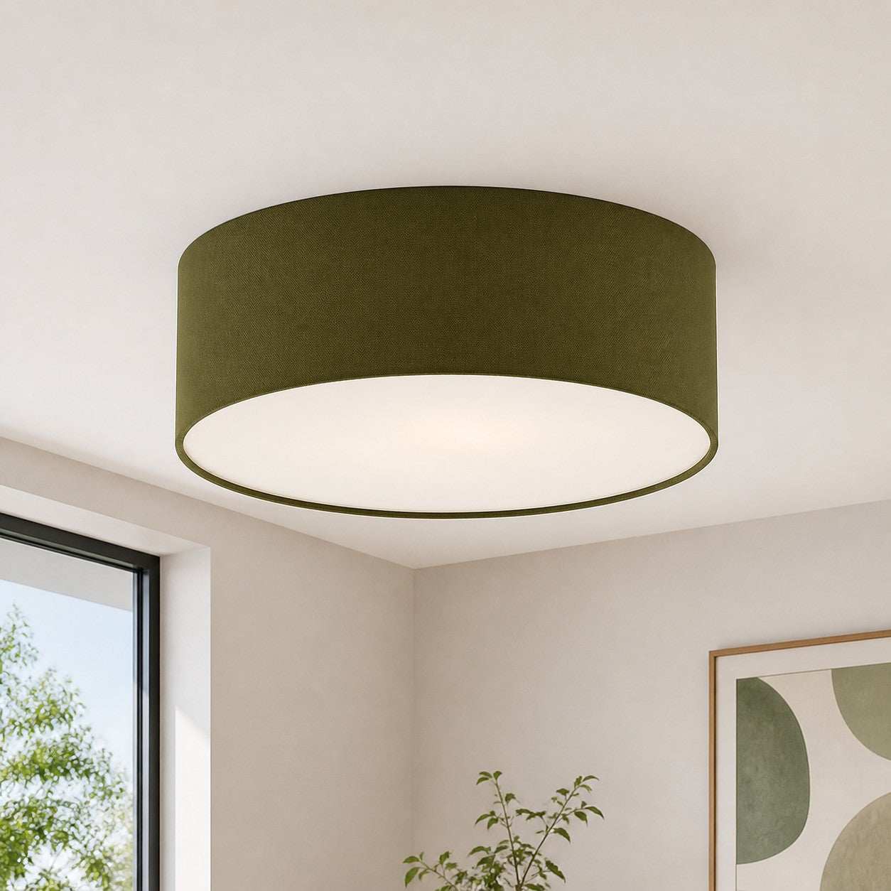 Linen Shade Drum Ceiling Light, Diameter 30/45 Cm, Scandinavian Modern Living Room Lamp | Temsk