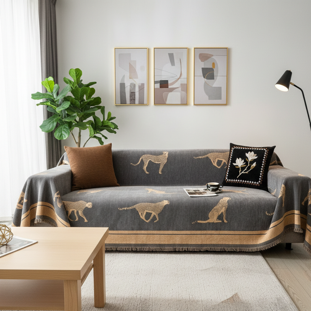 Potah na pohovku se vzorem inspirovaným safari a designem geparda pro domácí mazlíčky | Temsk