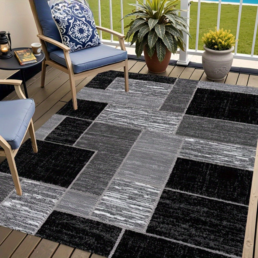 Coastal Outdoor-Teppich mit Gittermuster in Schwarz und Grau | Temsk