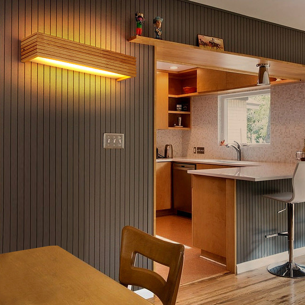 Zeitgenössische Wandleuchte im Holz-LED-Design für Schlafzimmer und Wohnzimmer | Temsk