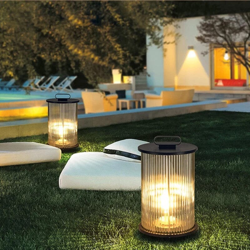 Solmere Ribbed Glass Outdoor Lantern Lamp Waterproof Garden Light | Temsk