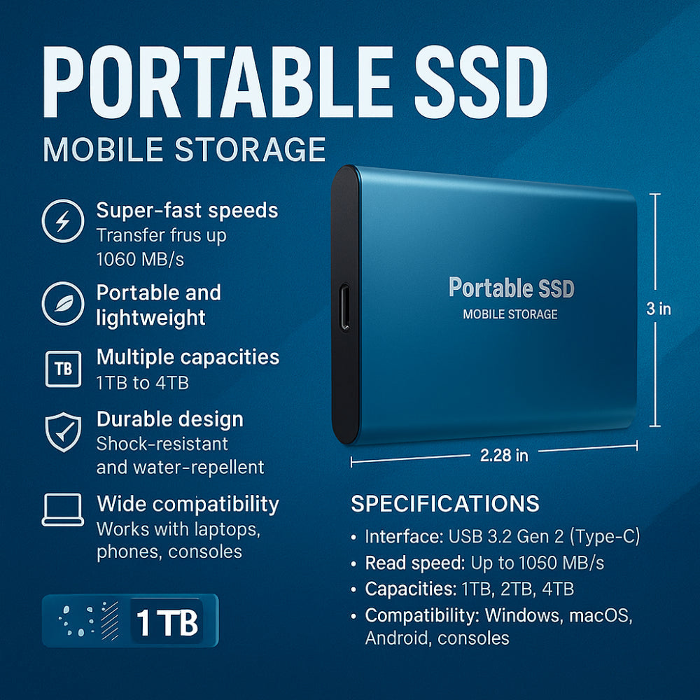 Portable External SSD With USB C For Fast Compact Storage | Temsk