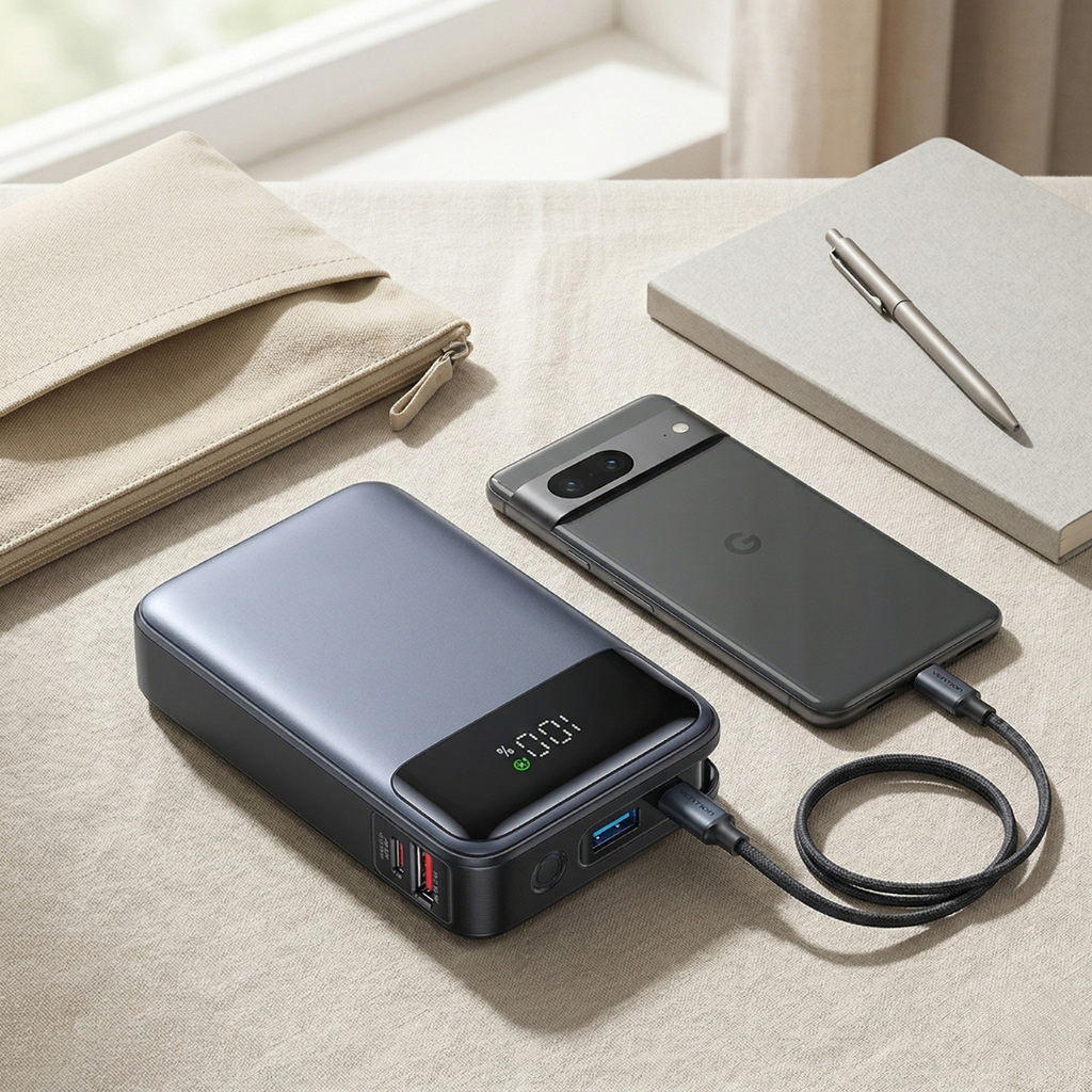 Portable Power Bank With Built-In Cable For Easy On-The-Go Charging | Temsk