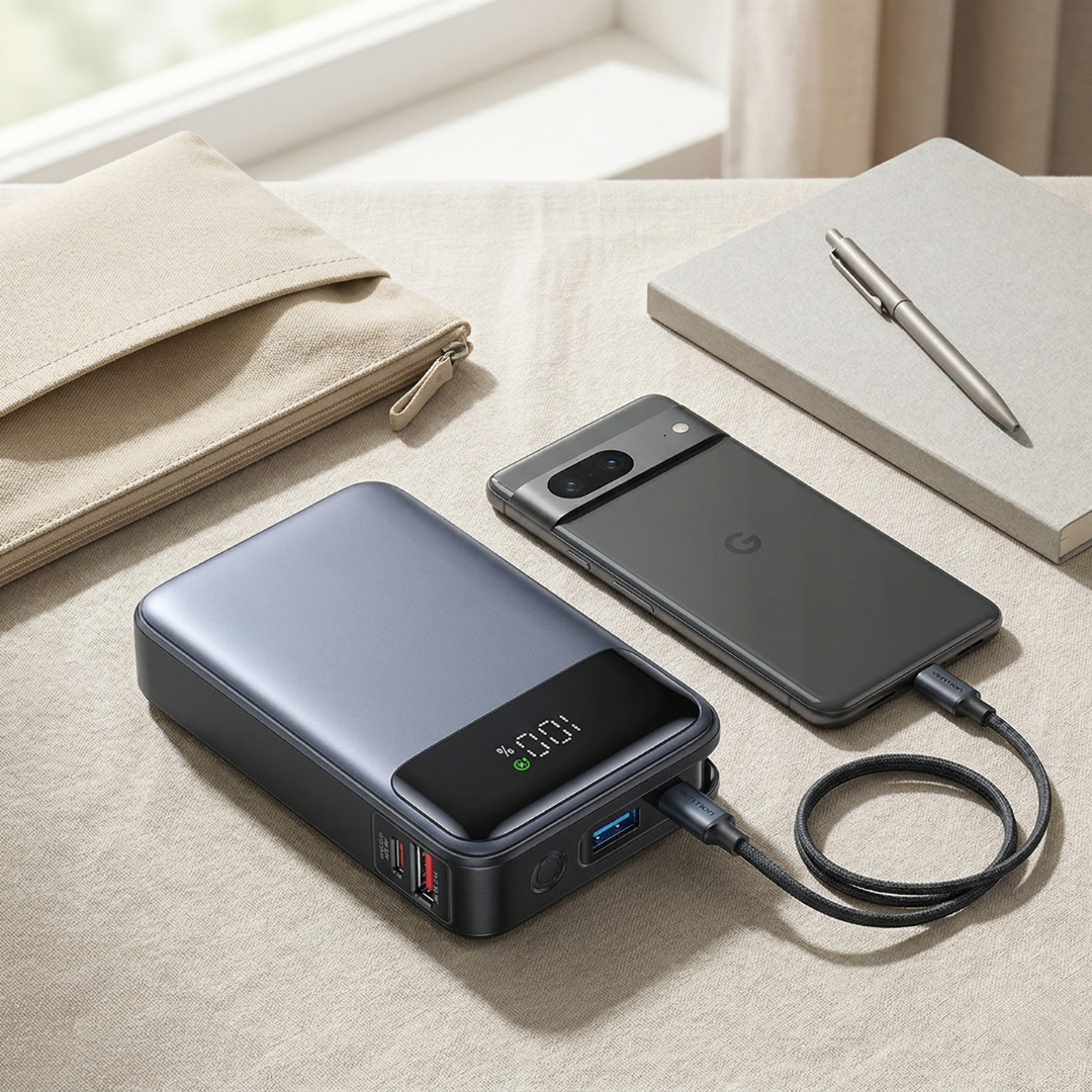 Portable Power Bank With Built-In Cable For Easy On-The-Go Charging | Temsk