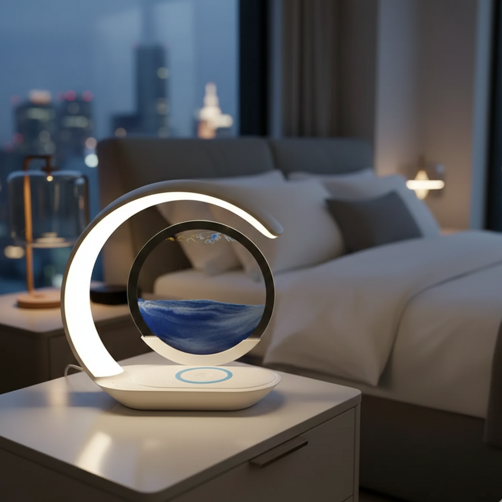 Lampada da tavolo a clessidra LED con ricarica wireless | Temsk