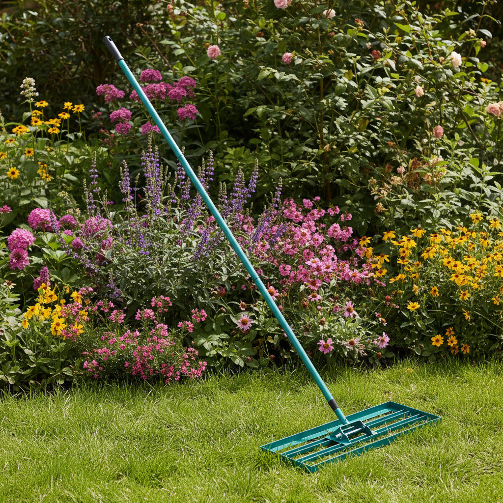 AeroGround Pro Lawn Rake With Extra Long Handle For Level Lawns | Temsk