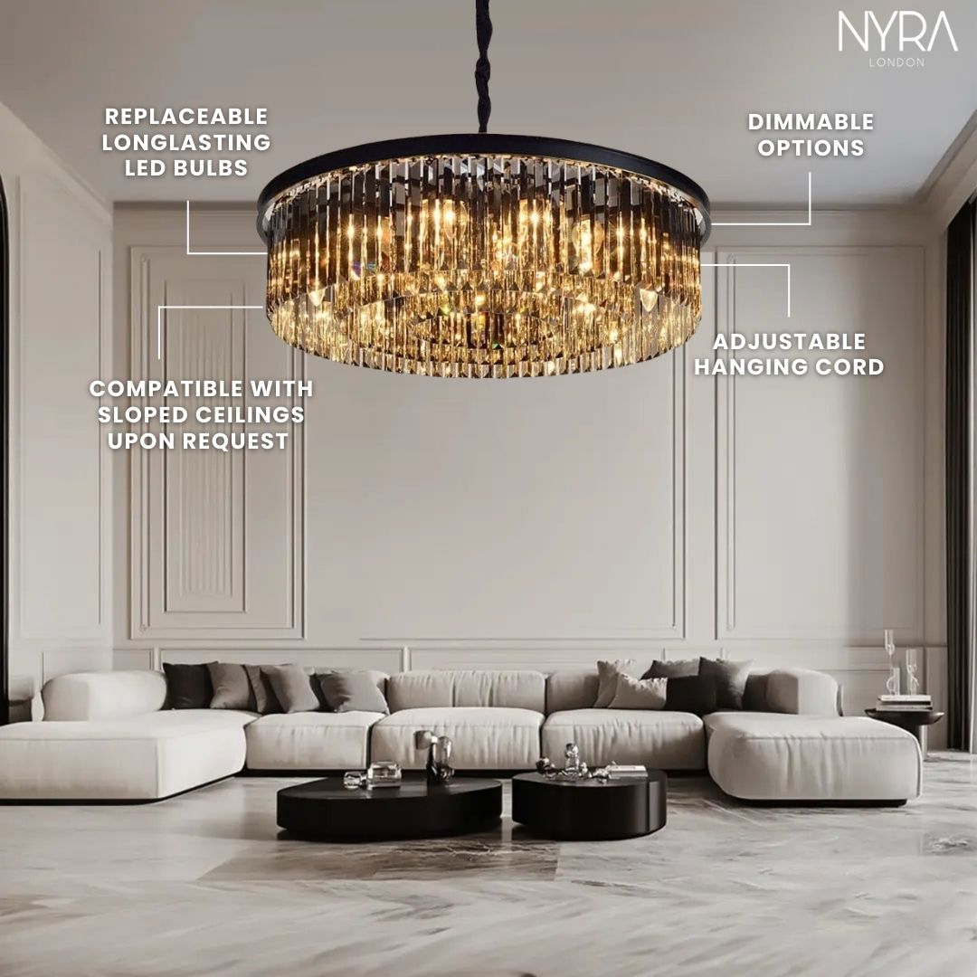 Lyrae Grey Crystal Chandelier for Elegant Living Rooms | Temsk