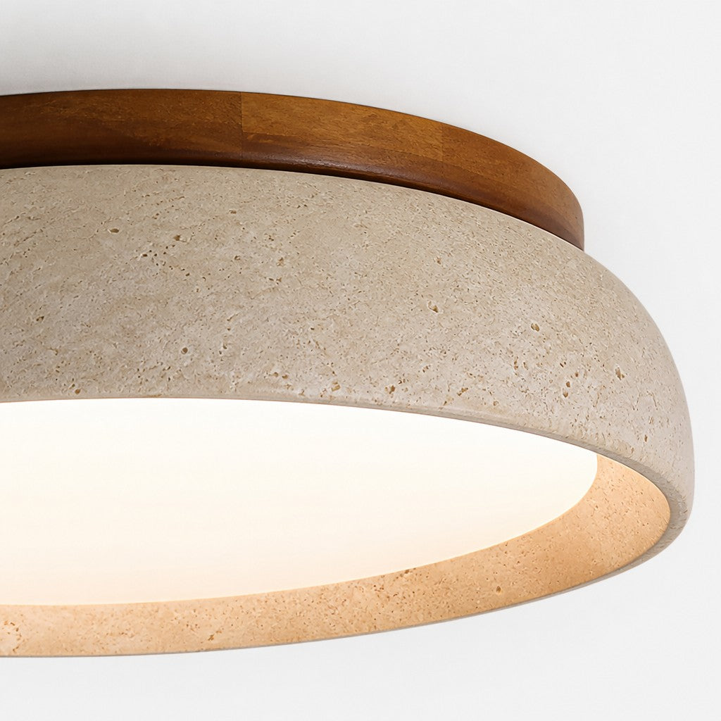 Beige Travertine Ceiling Lamp Sculpture, Natural Stone, Scandinavian Warm Glow, 30cm 43cm | Temsk