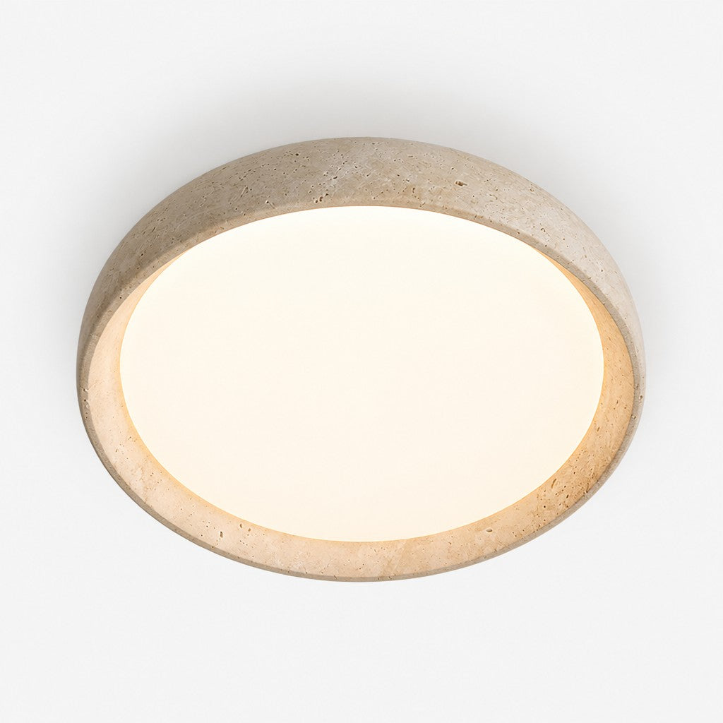 Beige Travertine Ceiling Lamp Sculpture, Natural Stone, Scandinavian Warm Glow, 30cm 43cm | Temsk