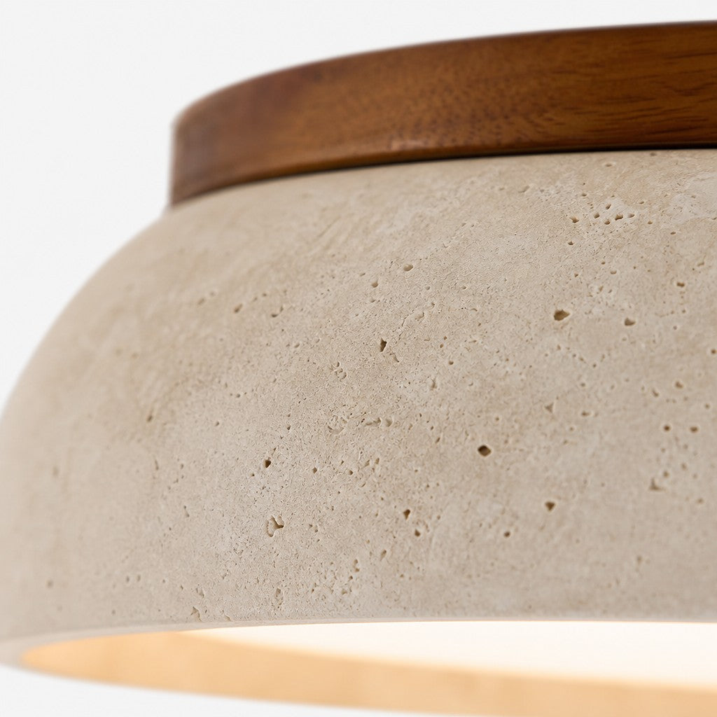Beige Travertine Ceiling Lamp Sculpture, Natural Stone, Scandinavian Warm Glow, 30cm 43cm | Temsk