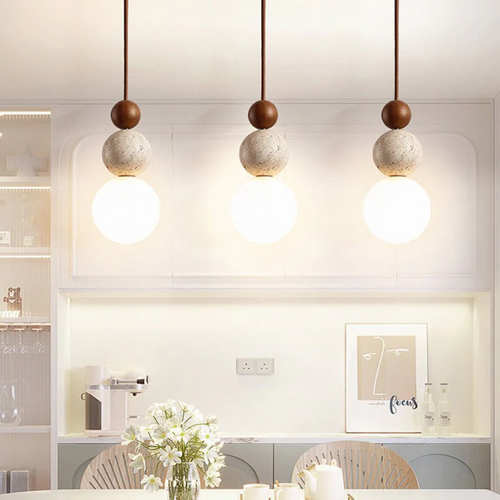 Cleonice Travertine Wood And Glass Pendant Light Fixture | Temsk