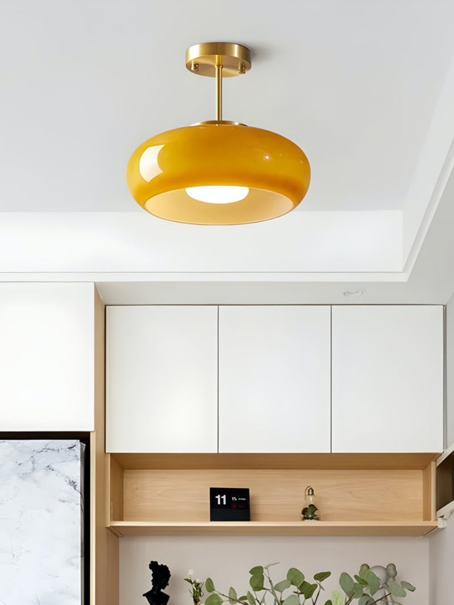 Bauhaus Glass Disk Ceiling Light In Brass Or Chrome Finish, Orange-Yellow Or White Glass | Temsk