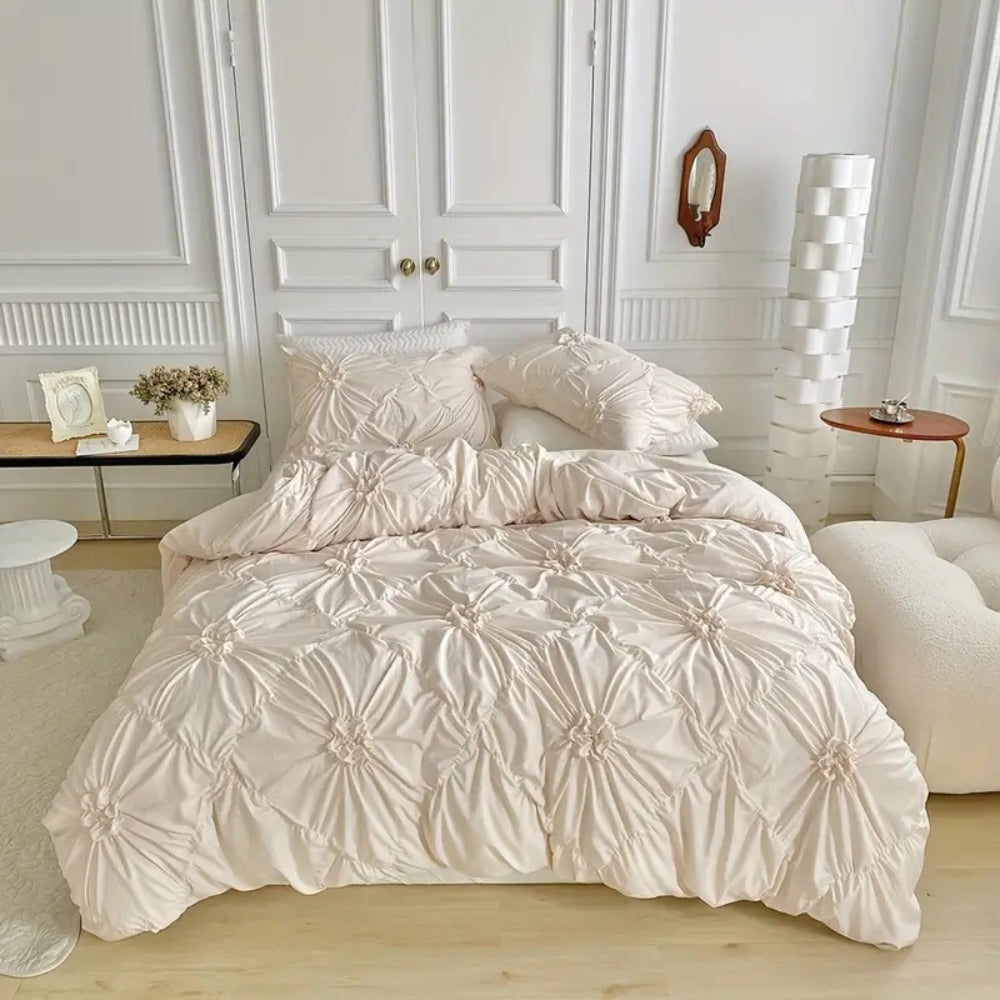 Floral Pleated Quilt Cover Set for Bedroom Bedding | Temsk