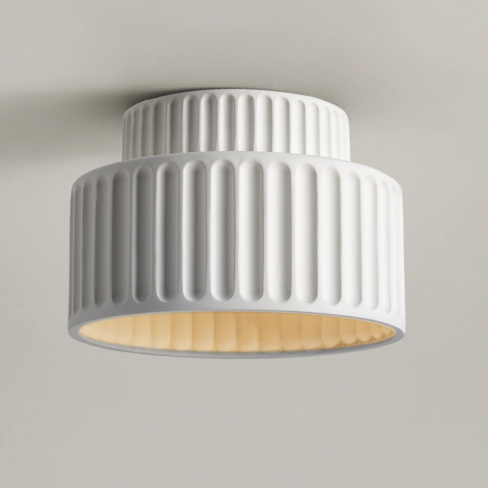 Ribbed Resin Ceiling Light E27 White Compact Retro Design Lamp For Living Room | Temsk