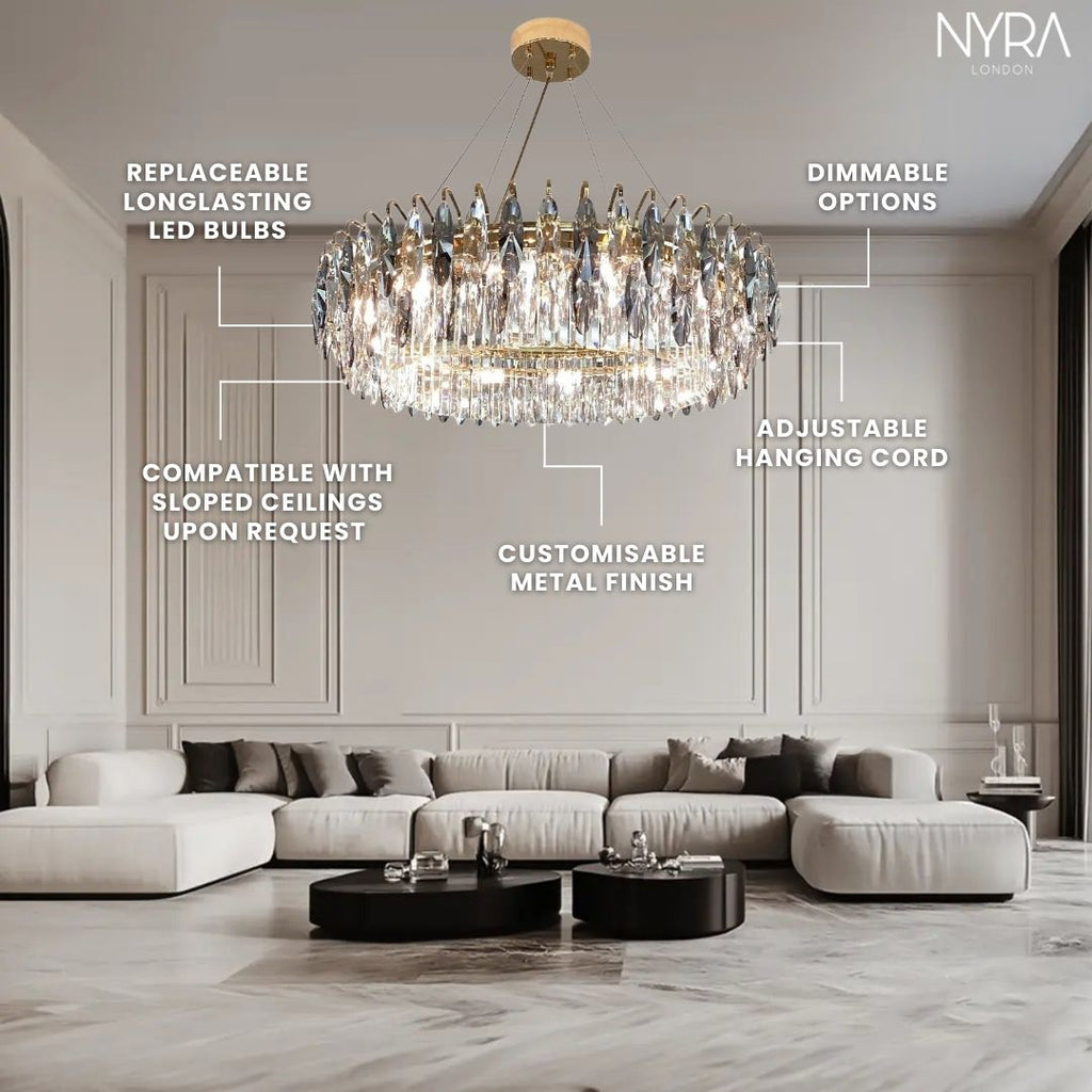 Aventis Crystal Chandelier in Bronze Finish for Hallways and Living Rooms | Temsk