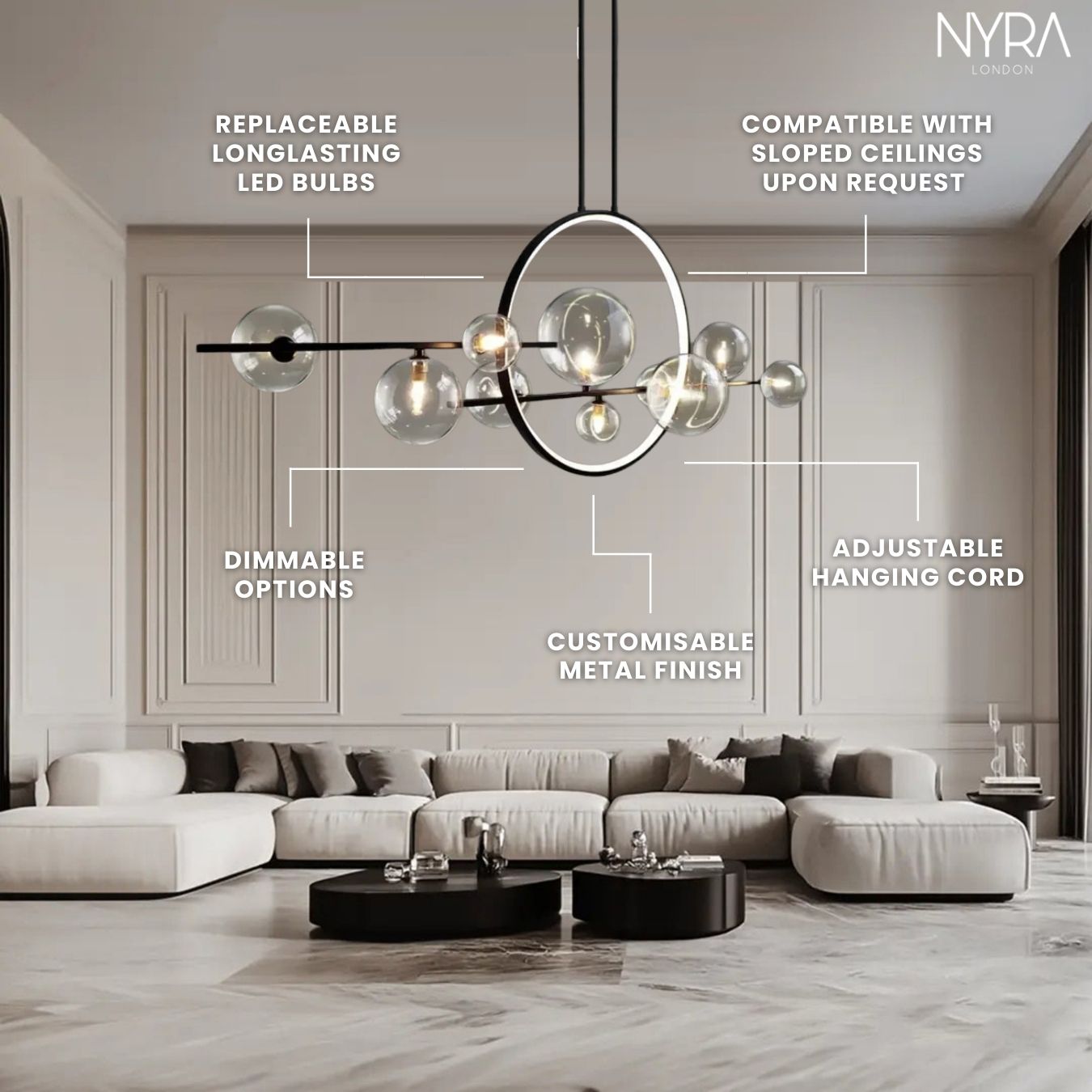 Aurelia Glass Chandelier By LumeCraft With Aluminum Frame And Hand Blown Glass | Temsk